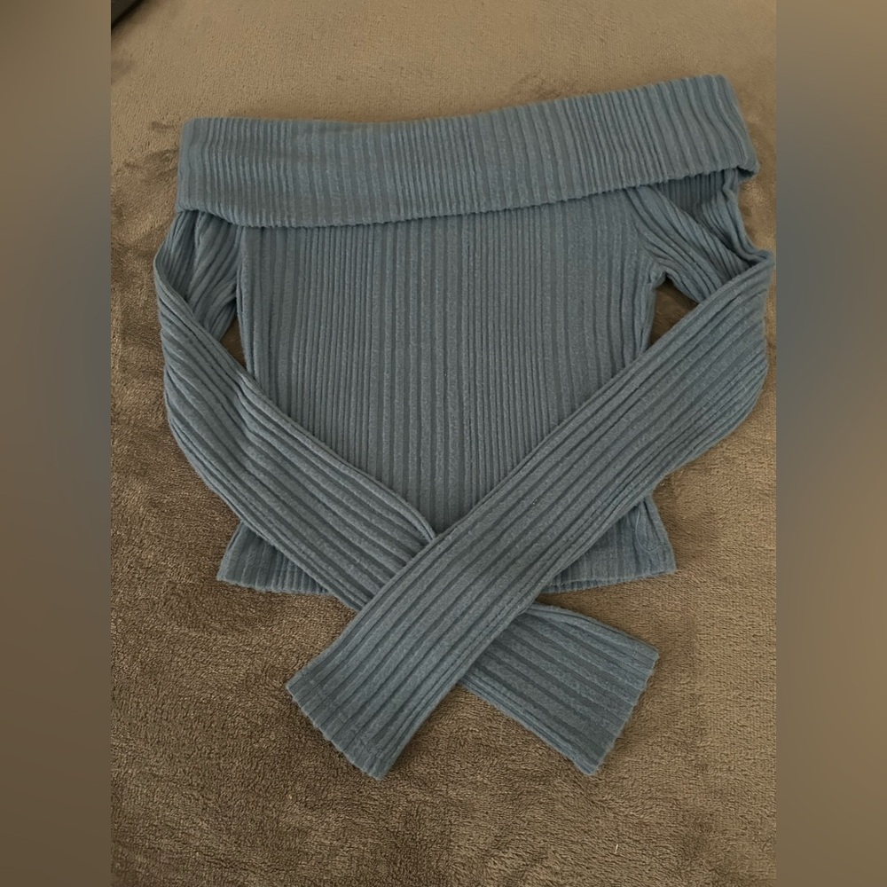 Altar’s State Off-Shoulder Ribbed Sweater in Blue